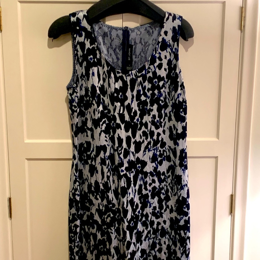 St John blue/black floral print cocktail dress size 8